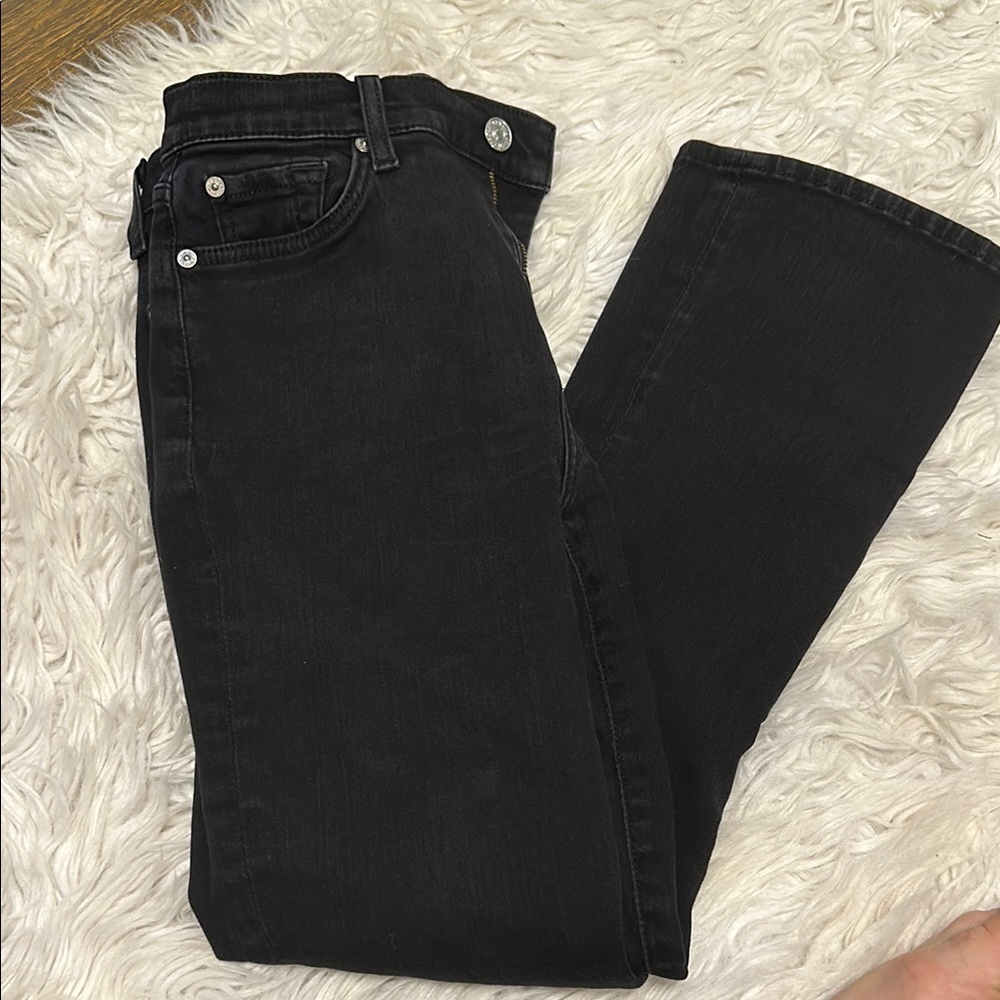 7 For All Mankind Black Flare Wide Leg Jeans